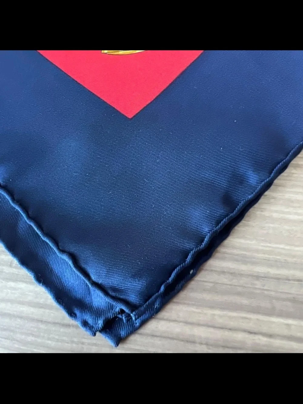 Hermes Navy Red Gold Equestrian Motif Silk Scarf